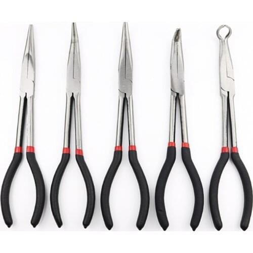 5Pcs 11" Long Reach Plier Set Straight 90Â° 45Â° 20Â° Bent Double-X Hose Grip Pliers Set Ring Nose Pliers Kit Hand Tools M7DA