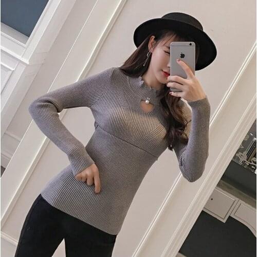New breastfeeding clothes autumn and winter feeding breastfeeding long-sleeve knit color comfortable bottoming shirt sweater