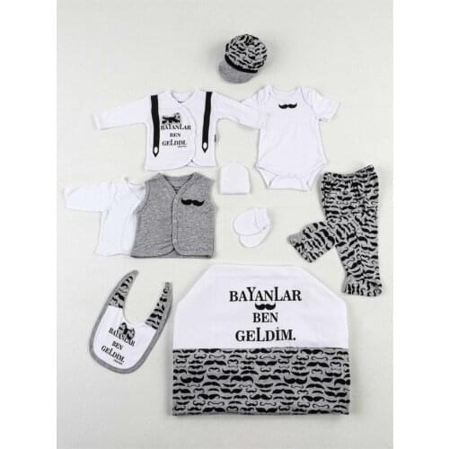 Authentic Gray White I Came 10 Piece Newborn Male Baby Hospital Output Baby Set Lux 100 Cotton High Quality