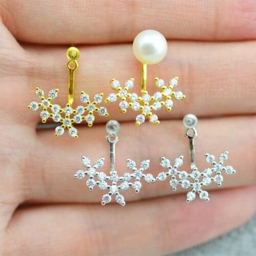 QIAOBEIGE Snowflake flower design 925 silver earrings pearl mounts popular bohemian boho jewelry trending products 2018 findings