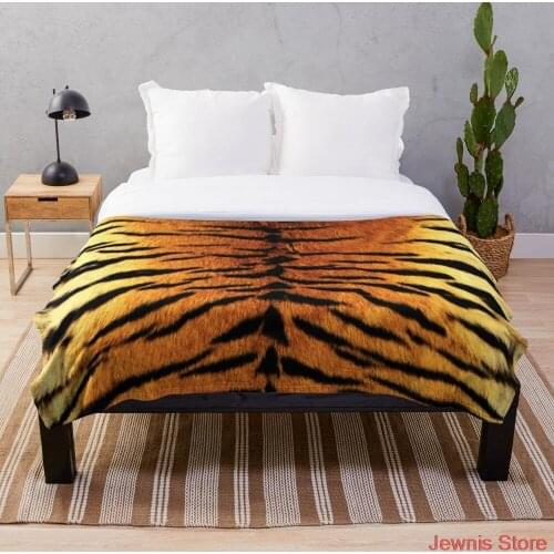 Realistic Tiger Skin Print Blanket Warm Cozy Letter Throw Blanket Print on Demand Sherpa Blankets for Sofa Thin Quilt