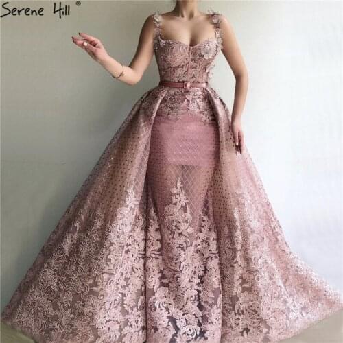 Pink Sleeveless Handmade Flowers Evening Dresses 2020 Dubai Mermaid Sexy Long Formal Dress Serene Hill LA60991