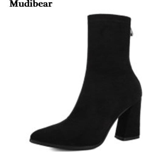 Mudibear Winter Boot For Women Sock Boots High Heel Ankle Boots Stretch Comfortable Spring Autumn Shoes Comfortable Footwears