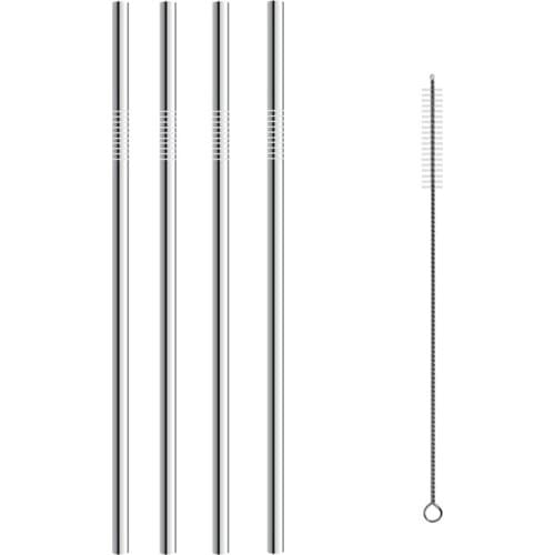 5pcs Friendly Reusable Straw 304 Stainless Steel Straw Metal Smoothies Drinking Straws Set with Brush Wholesale