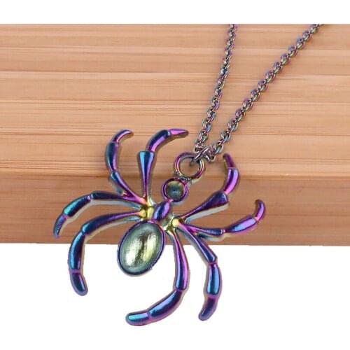 Steampunk Spider Pendants 50cm Steel Chain Mens Womens Rainbow Necklace Jewelry Gift