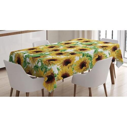 Dried Sunflowers Illustration Wildflowers Branch Herbarium Artistic Design Table Cover