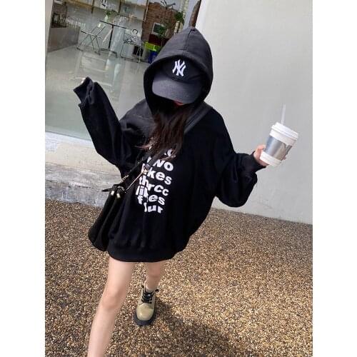 Boys and Girls Hong Kong Style Brand Hooded Sweater for Fall 2021 New Medium and Big Kids Loose Letter Print Top Coat teen girls