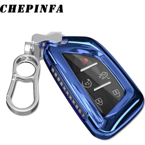 TPU Car Key Case Full Cover For Cadillac CT5 2019 2020 5 Button Smart Remote Car Key Car key protective shell cover keychain