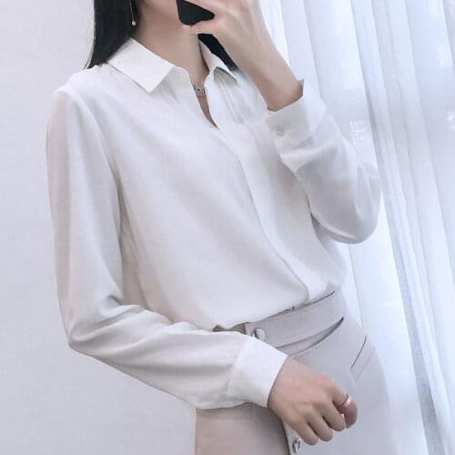 Autumn Tops For Women 2021 White Button Up Shirt Long Sleeve Top Black Chiffon Blouse Polo-Neck Pink Shirt Casual Oversized 3XL