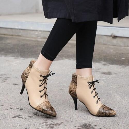 2019 New Lace-Up Women Boots Snake Print Ankle Boots High heels Fashion Pointed toe Ladies Sexy shoes 35-41 Chelsea Boots