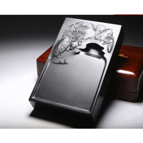 1pc She Ink Stone Rectangle Hand carved landscape Inkstone Calligraphy Painting Tool