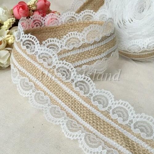 2m/roll jute burlap ribbon with write lace rustic wedding decor wedding decoration centerpieces decoracion vintage