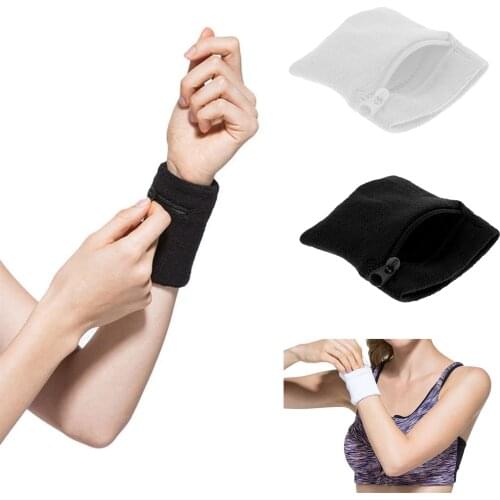 2 Pieces Sports Fitness Soft Wristband Sweatband with Zipper Wrist Wallet for Running Walking Yoga Cycling
