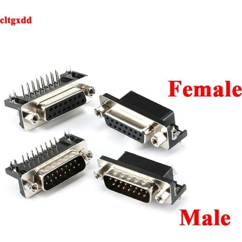 10Pcs Sample Black Male/Female DB15 DR15 D-Sub Right Angle Double Row Pins PCB Mount VGA Port Connector Socket With Screw Nuts