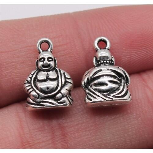 5pcs Jewelry Making DIY Handmade Craft Charms Antique Silver Color 10x15mm Maitreya Buddha Statue Pendant