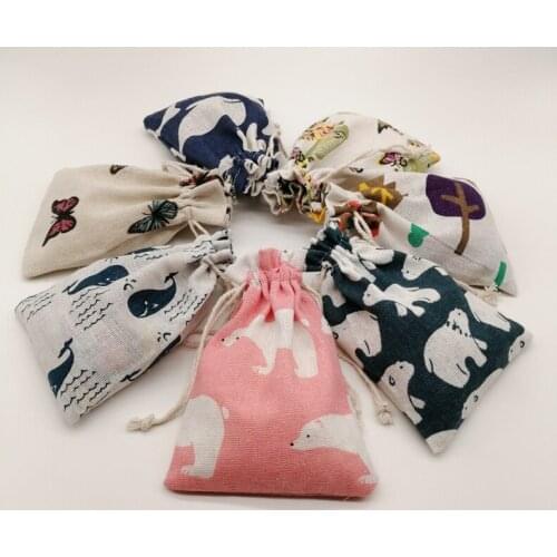 500pcs Pattern Style Jute Bag Sack Cotton Bag Drawstring Christmas Gift Bags for Jewelry Gift Packaging Bags Wedding Pouches Diy