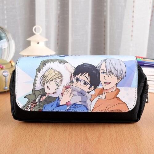 Cosplay Accessories Purse of Anime Yuri on Ice Yuri Plisetsky Travel Bag Victor Nikiforov Double-zipper Make-up Bag for Gift