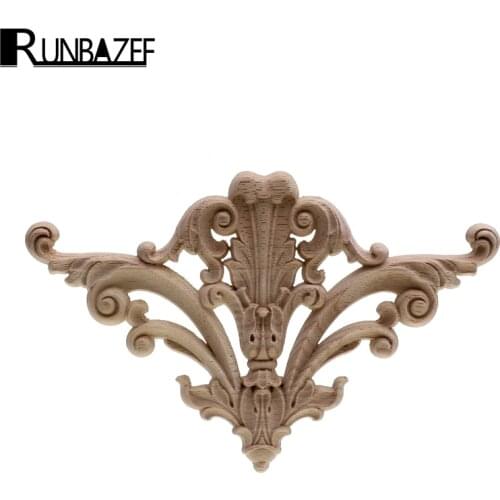 New Flower Wood Carving Natural Appliques For Furniture Cabinet Unpainted Wooden Mouldings Decal Decorative Figurine Home Decor