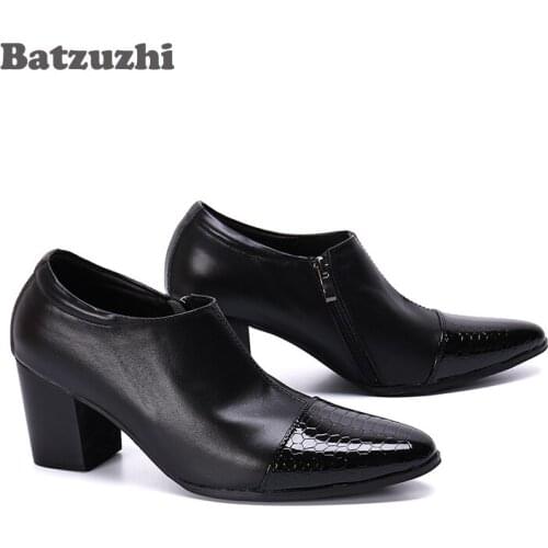 Batzuzhi 7.5cm Heels High Fashion Leather Men Boots Pointed Toe Ankle Boots Men Party and Wedding Footwear chaussure homme,38-46