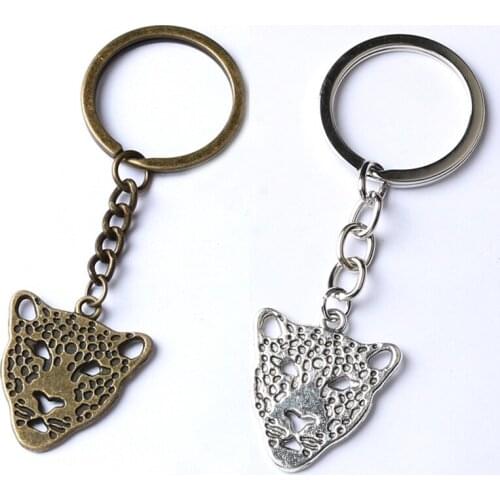 Cute Leopard Head Charm Pendant Keyring Bronze and silver Keychain man for Women Key Holder Gift
