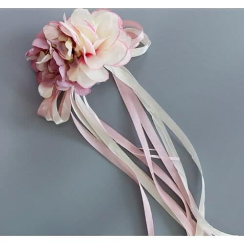 Silk Ribbon Flower Wedding Party Artificial Flowers Bridal Car Mirror Door Decoration TUE88