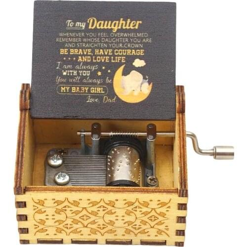 Wood Music Box for Daughter,Hand Cranked Laser Engraved Vintage Musical Boxes Case Gifts for Birthday/Christmas/Thanksgiving