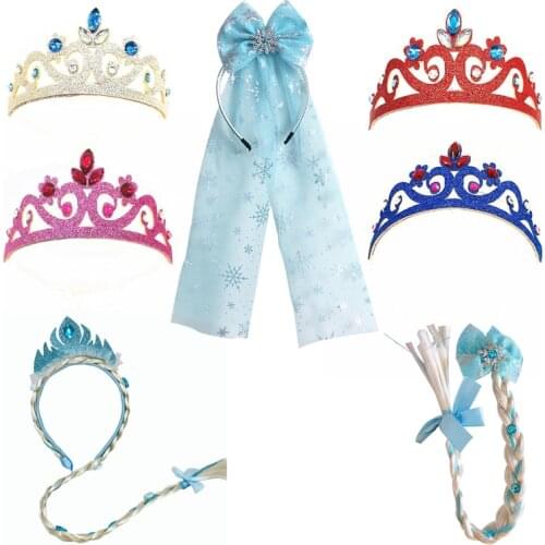 VOGUEON Childrens Girl Elsa Hair Accessories Elsa Crown Princess Wig Braid Hairpin Girls Cartoon Hair Clip Headdress Photo Prop