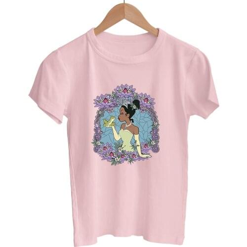 Disney Tiana The Princess And The Frog Pattern Printing Women T-shirts Fashion Dropship Short Sleeve Summer New T Shirts Female