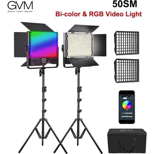GVM 50SM Double Sided Video Panel Light Bi-color RGB LED Photography Video Light kit APP Control with Light Stand Tripod