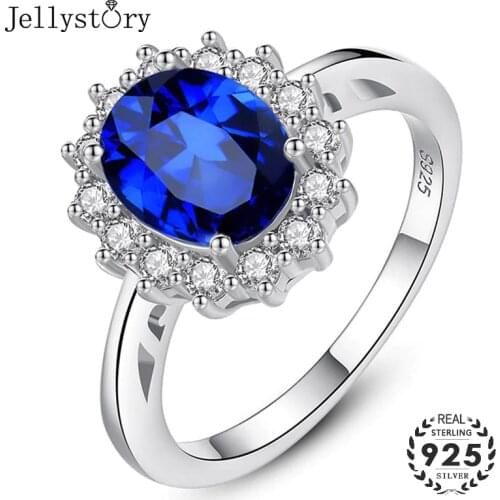 Jellystory Trendy 925 Silver Jewellery Rings Oval Shaped Sapphire Zircon Gemstones Ring for Women Wedding Party Gifts wholesales