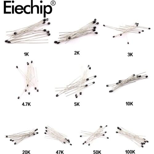 100pcs/lot Thermal Resistor Kit 10 Values NTC Thermistor NTC-MF52AT Resistors set 1K 2K 3K 4.7K 5K 10K 20K 47K 50K 100K 5% 3950B