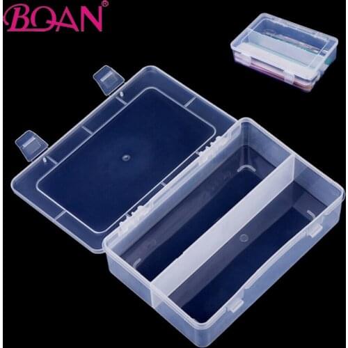 BQAN 1pc Two Grids Rectangle Nail Art Brushes Storage Box Organizer Drill Bit Tweezers Makeup Tools Display Empty Container