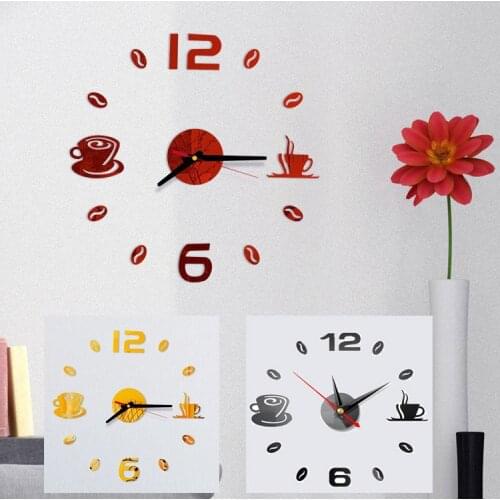Teapot Shape Round Style Acrylic Wall Clock Metal Quartz Watch Clocks Diy Home Decoration Mirror Stickers Modern Quartz Needle
