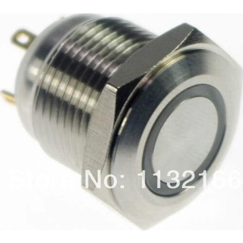 LED Color Green 16mm OD LED Ring Illuminated Momentary 1NO Push Button Switch Pin Terminals Waterproof