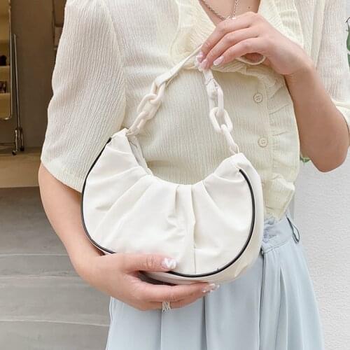 Fashion Women Hobos Small Shoulder Bags Simple Pleated Nylon Ladies Underarm Bags Female Protable Armpit Bag Handbags and Purses