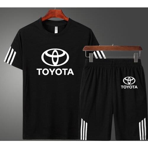 2021High Quality Cotton Summer Mens T-shirt Toyota Car Logo Printing Casual Mens short sleeve + shorts two-piece suit