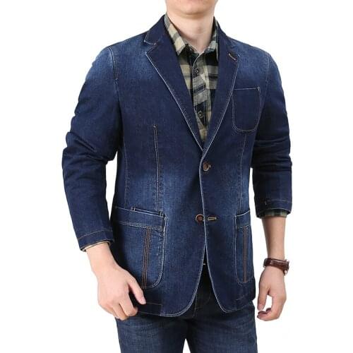 2020 Cotton Men Denim Suit Jacket Single Breasted Pocket Blue Casual Street Autumn Male Outwear Slim Man Cowboy Blazer Masculino