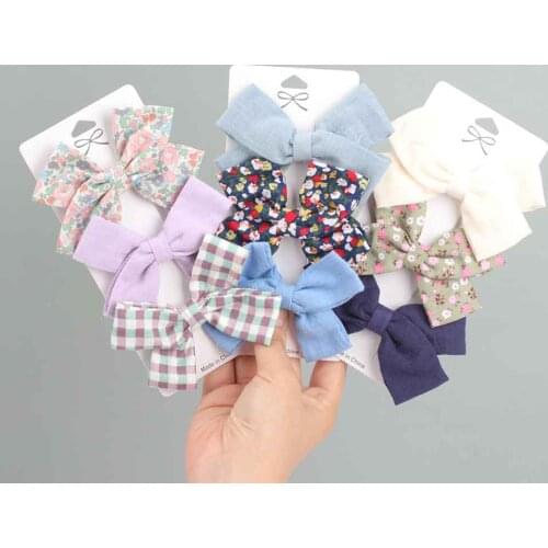 2021 New Cotton Baby Solid Color Hair Bows With Clip For Kids Girls Handmade Hair Bows Elegant Children Hair Accessories Hairpin