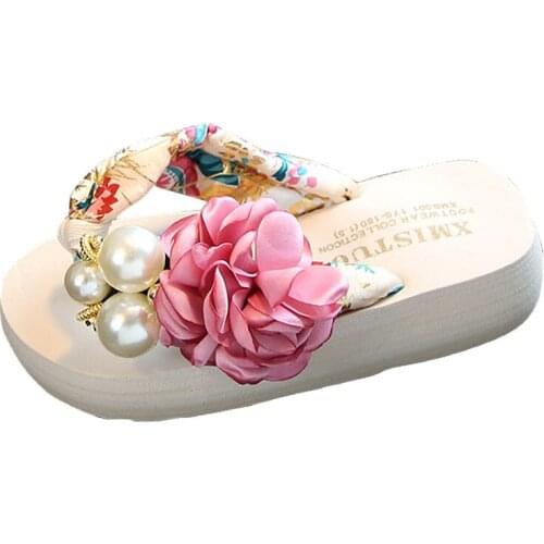 Summer New Girls Flip-flops Childrens Beach Shoes Pinch Sandals Non-slip Fashion Female Flowers Slippers Big Kids Women Wear