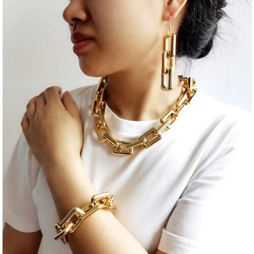 High Quality Punk Boho Lock CCB Chain Necklace Women 2020 Statement Hip Hop Twisted Thick Link Chain Collar Gothic Jewelry