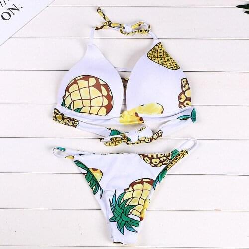 Wholesale Summer Ladies Multi Rope Pierced Pineapple Print Bikini Swimsuit Low Waist Beach Triangular DK82