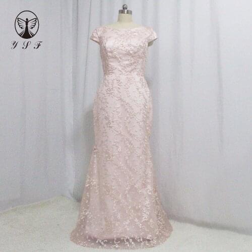 Simple Vestidos De Formature Powder Pink O Neck Short Sleeve Beaded Pearls Mermaid Lace Prom Dresses 2018