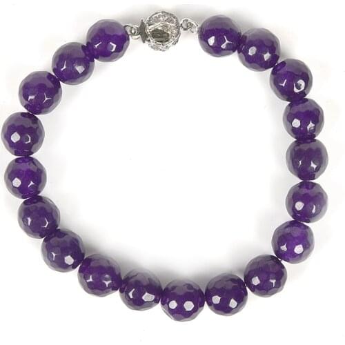 Size For 10mm Cutting Purple Beads 10mm DIY Handmade Violet Chalcedony Bracelet 7.5inch gem Fit Noble Ladies Girls H300