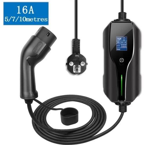 Adjustable Home EV Car Charger IEC 62196-2 Type2 Plug 16A EV Portable Charger 5/7/10m Charging Cable With Schuko Plug
