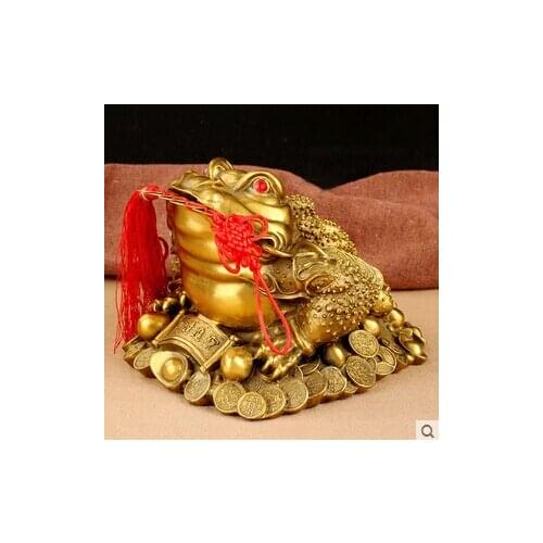 SCY 16504+++Feng Shui lucky seven copper ornaments with three gold toad toad cicada five money
