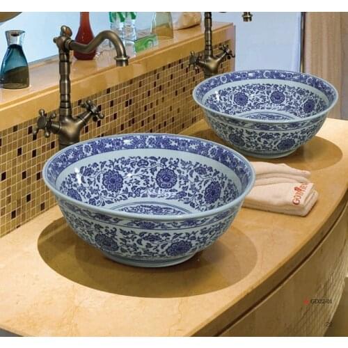 Blue and white Chinese Art Lavabo Bathroom sink porcelain round wash basin ceramic art basin