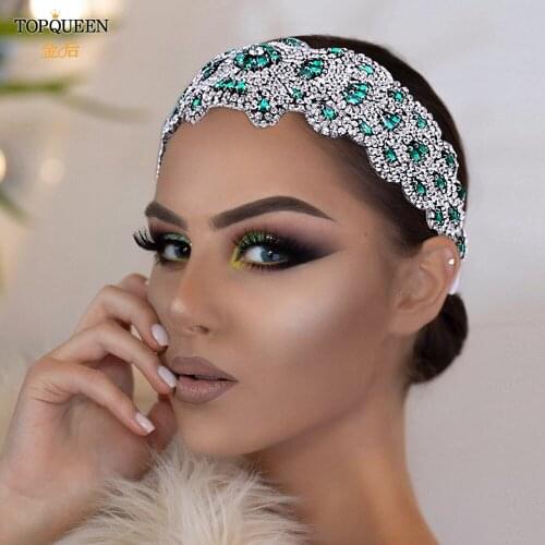 TOPQUEEN FG22 Bride Headwear Accessories For Hair Bridal Hair Accessories Green Crown Headband Decorations For Hair Hair Jewerly
