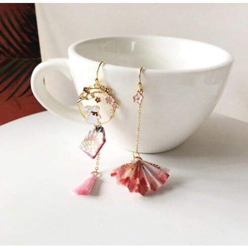 Vintage Elegant Cute Rabbit Fan Tassel Drop Earring For Women Jewelry Japanese Fashion Accessories