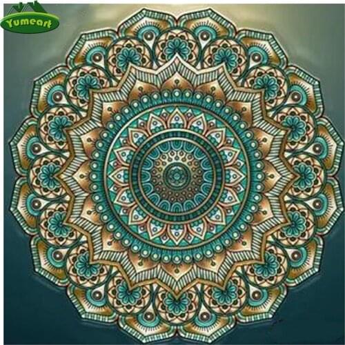 Yuemart 5D DIY Diamond Painting by Number Cross Stitch Blue Mandala Flowers Mosaic Kits Square Diamond Embroidery Christmas Gift
