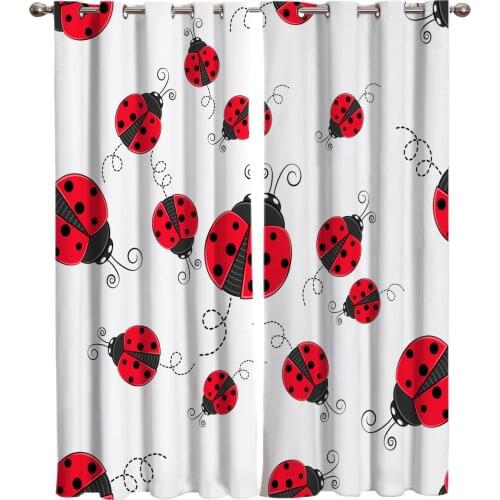 Red Ladybug Room Curtains Large Window Window Curtains Curtain Rod Living Room Curtains Kitchen Indoor Decor Kids Room Curtain